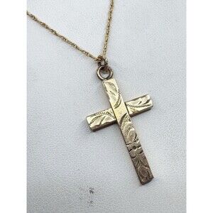 Vintage Art Deco Etched Gold Filled Cross Necklace Orange Blossom Timeless
